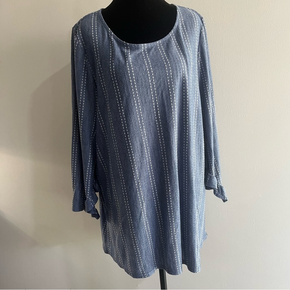 VINTAGE W5 Anthropology Blue Embroidered Dot White Women's PLUS Shirt Top Blouse